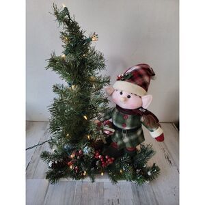 Plush elf Mini lighted tree Mistletoe snow xmas decor figure